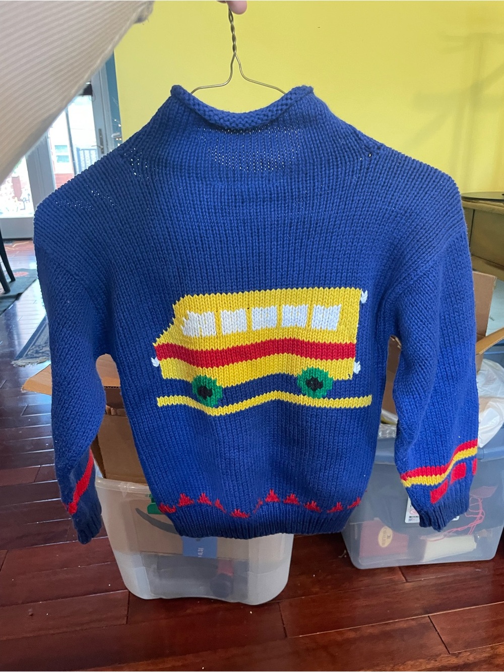 Vintage Style Blue School Bus Knit Sweater - Men